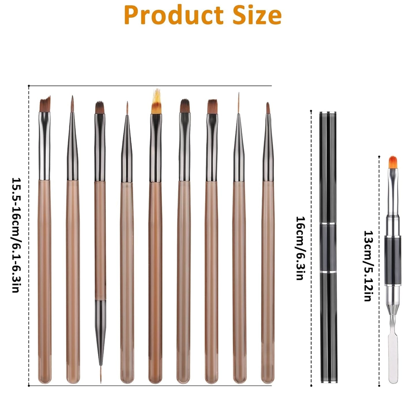 10 Stück Nailart Pinsel Set, Braun Nail Art Pinsel Nailart Design Pinsel Nageldesign Pinselfür Gelnägelfür Heimwerker Maniküre Salon Zuhause Nailpinsel Set