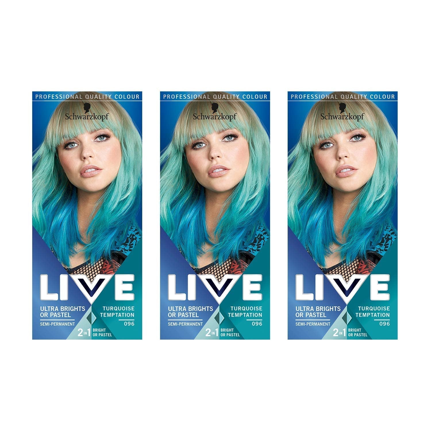 Live Ultra Bright oder Pastel Red Haarfärbemittel, 3 Stück, semipermanente Farbe, hält bis zu 15 Haarwäschen – 092 Pillar Box Red Haarfärbemittel, Naty Shop Temptation Türkis, 150 ml (1 Packung)