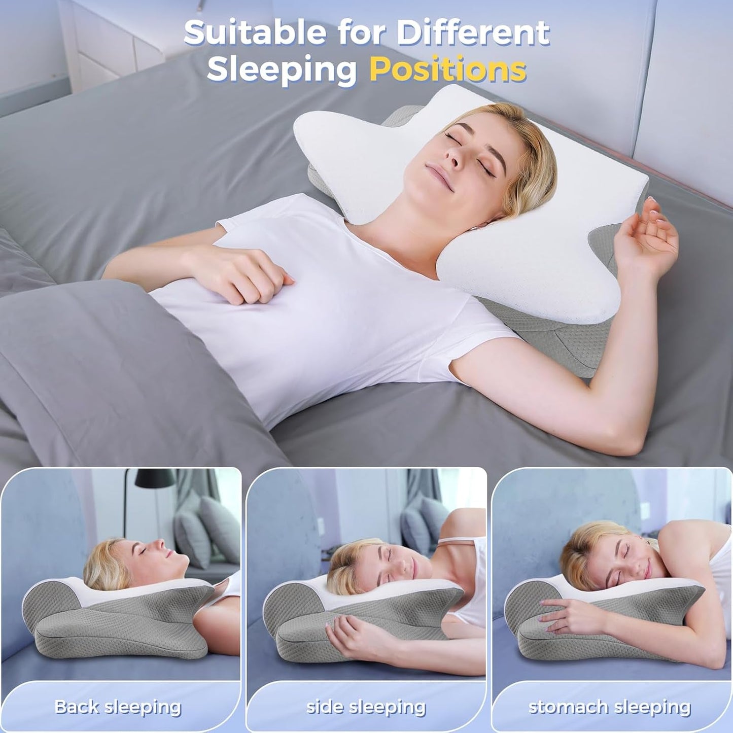 SAHEYER Nackenkissen 2 in 1, ergonomisches Nackenstützkissen und Nackenrollenkissen, orthopädisches Kissen für Seitenschläfer, Memory-Schaum-Kissen für Seitenschläfer, Rücken und Bauch, orthopädische Nackenkissen, Naty Shop