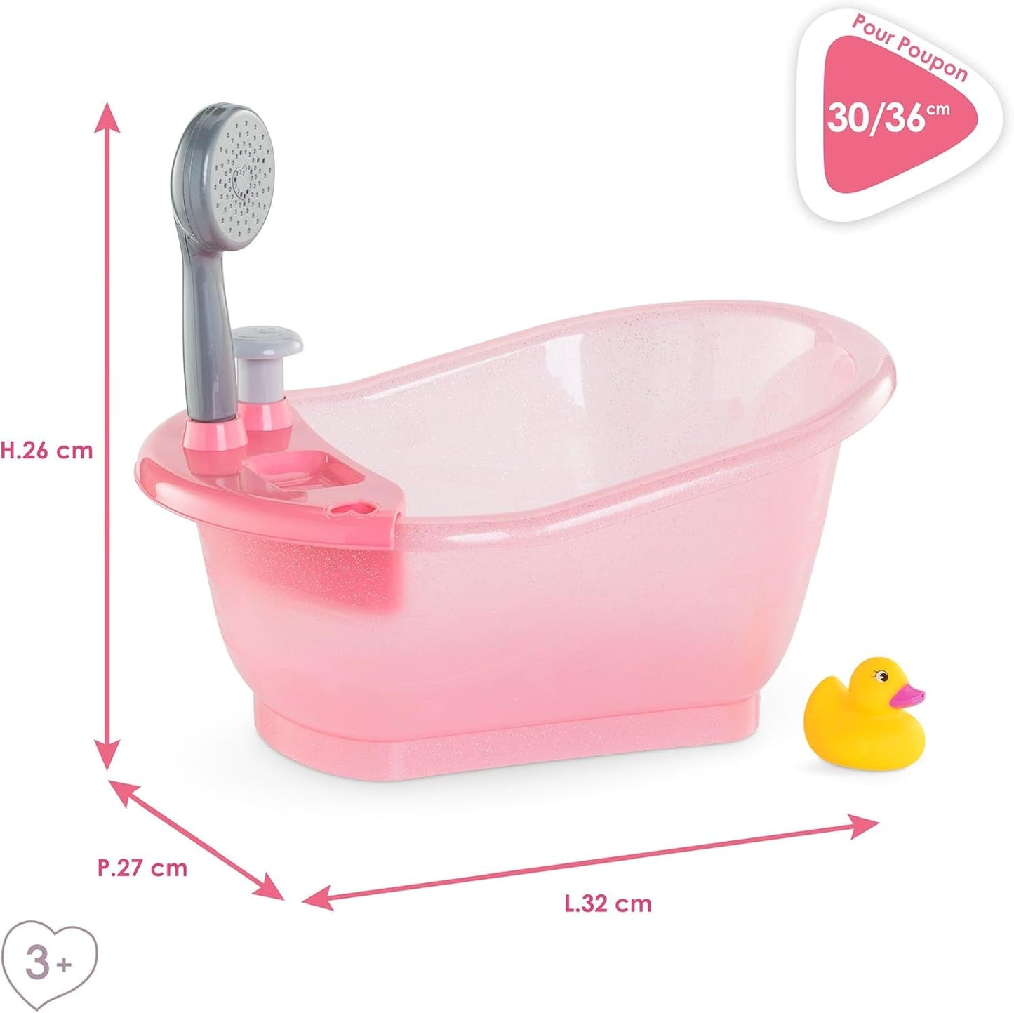 Corolle 9000141660 - Mon Grand Poupon Badewanne mit Pumpfunktion und Quietscheentchen für alle 30-36 cm, 32,5 cm Puppen, ab 3 Jahren