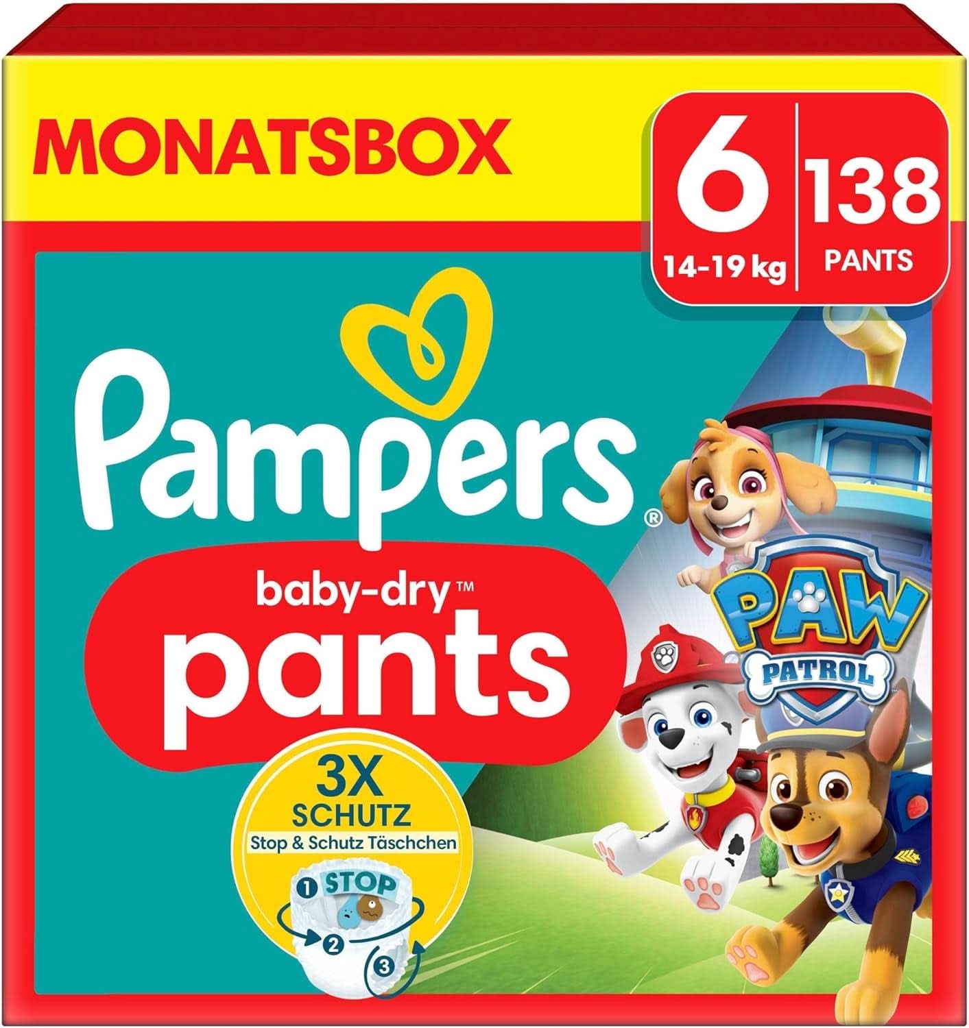 Pampers Windeln Paw Patrol Pants Größe 5 (12-17 kg) Baby-Dry, Junior mit Stop-and-Protect-Tasche, MONATLICHE BOX, 160 Windeln Naty Shop