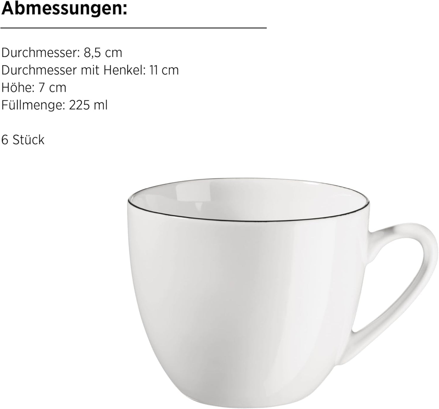 MÄSER Serie Felise, elegantes Kaffeeservice für 6 Personen, zeitlos, schwarzer Rand, Porzellan, weiß