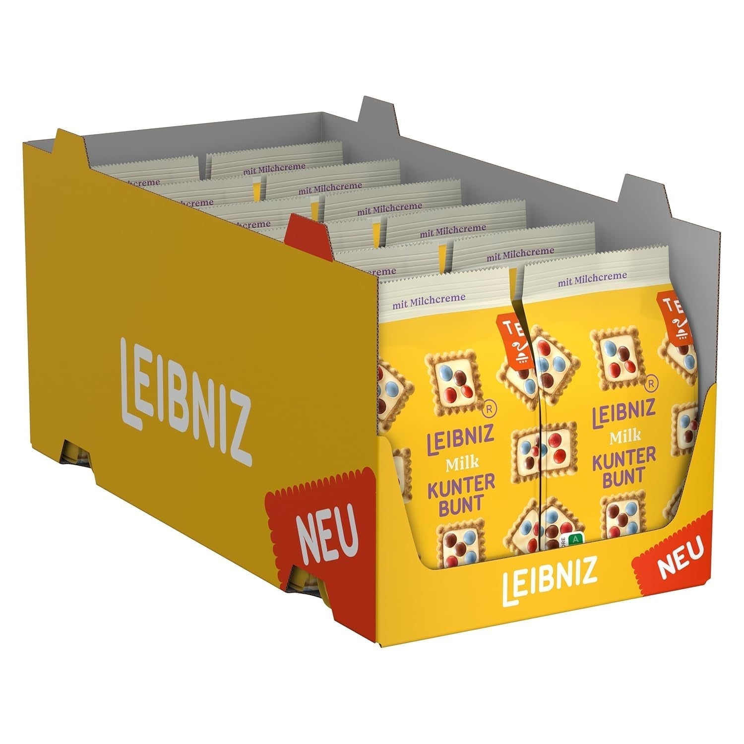 LEIBNIZ Kunterbunt Milch, 12er Pack, Knusprige Kekse mit Milchcreme und Schokoladenstückchen (12 x 125 g)