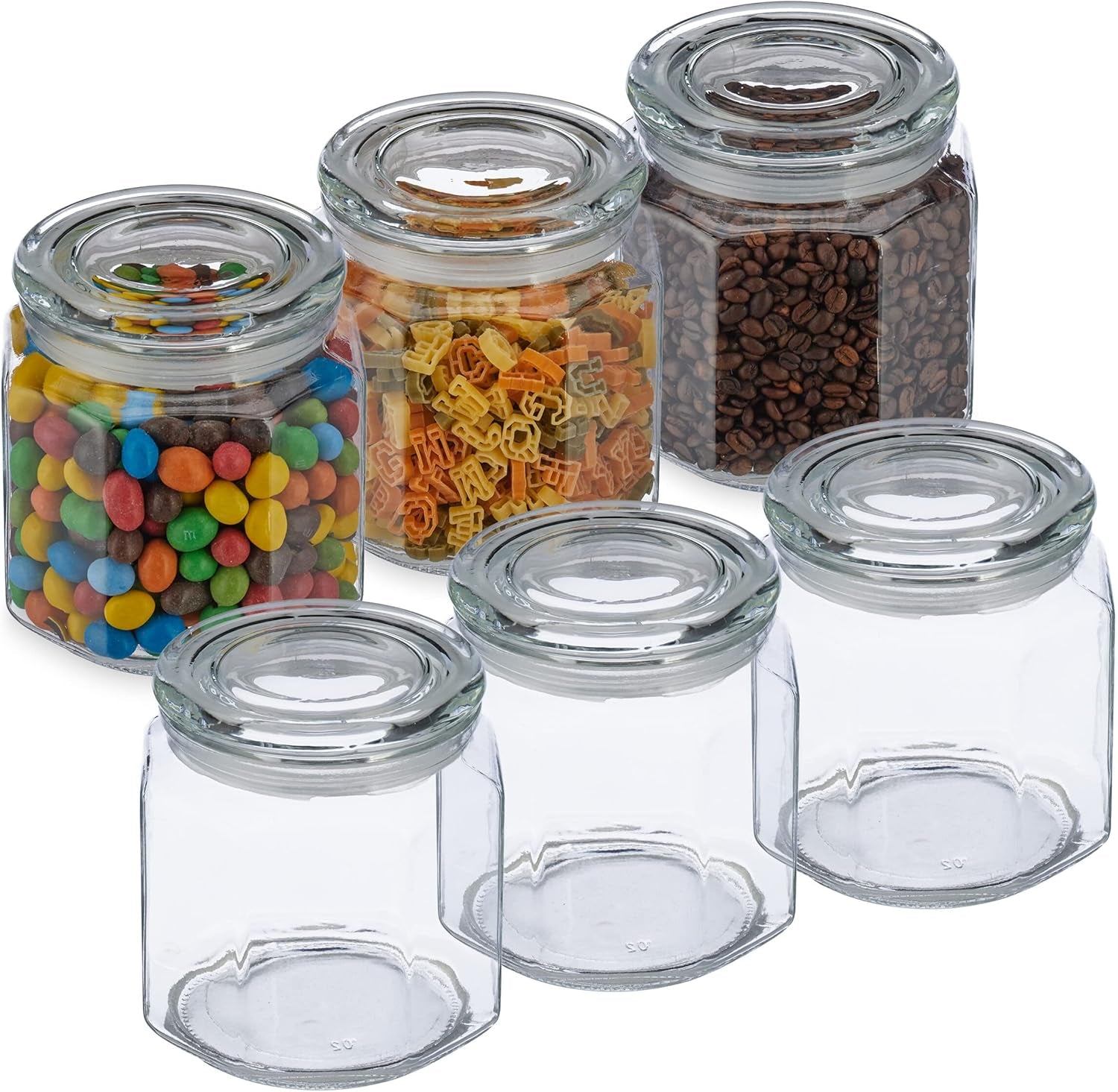 Relaxdays Vorratsdosen mit Deckel, 6er-Set, Glas, 1,3 l, achteckige Vorratsdosen, luftdichte Glasbehälter, transparente Frischhaltedosen, Naty Shop Standardtitel