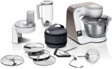 Küchenmaschine Bosch Serie 4 MUM5X720, integrierte Waage, Edelstahlschüssel 3,9 l, Mixer 1,25 l, 1000 W, Zubehör für Lebensmittel und Stillen, Bebe Naty Shop, integrierte Waage, Weiß, 2 Zubehörteile