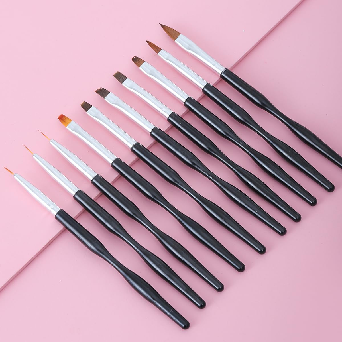 Nail Art Pinsel Set, 10 Stück Nageldesign Malerei Pinsel, Professionelle Nail Art Design Pinsel, Nail Fine Liner Pinsel, Schwarz