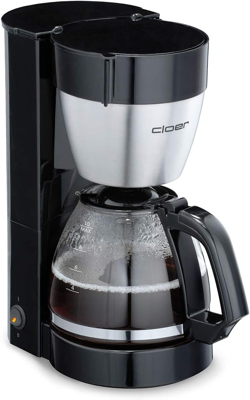 Cloer 5009 Warmhaltefilter-Espressomaschine für bis zu 8 Tassen, 800 W, mit isolierter Edelstahlkaraffe, 1 x 4 Filterbecher, Schwarz