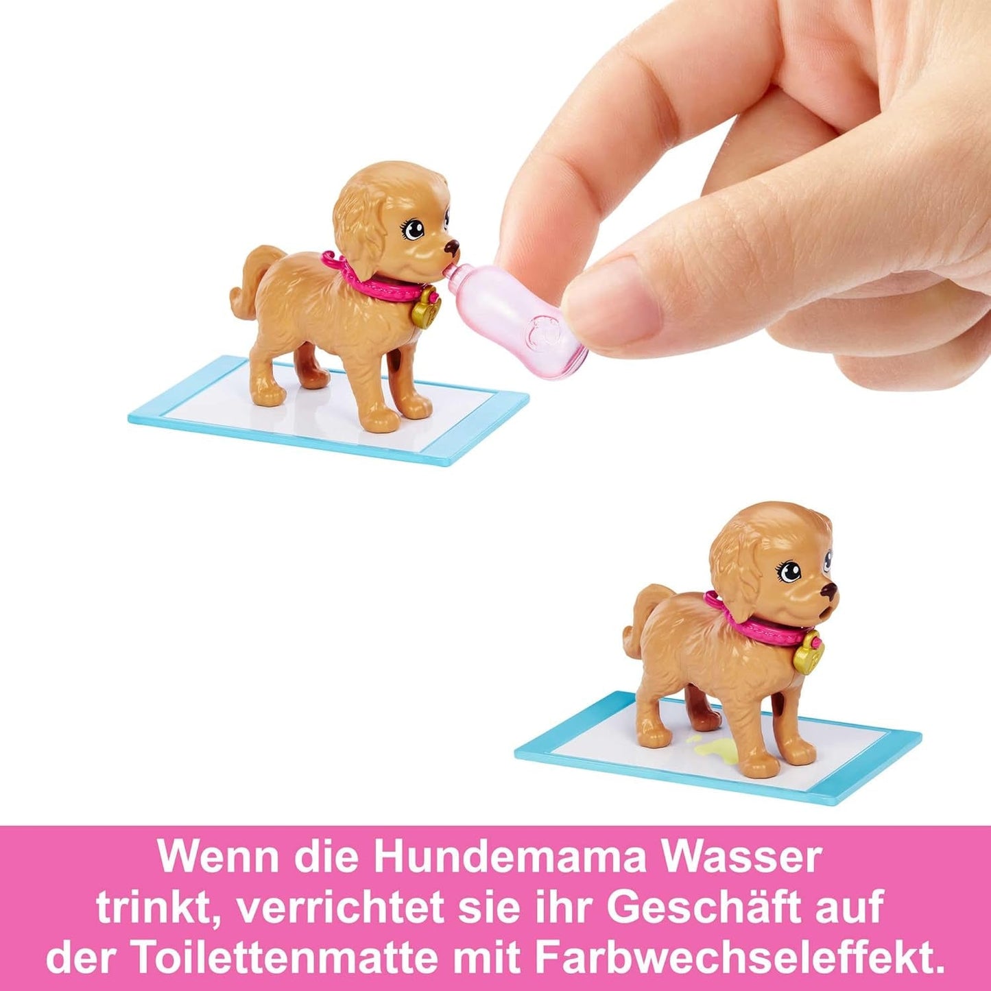 Adoption Barbie Puppy – Puppe und 2 Welpen, mit Adoptionsurkunden, Farbwechseleffekt, Käfig und Zubehör, für Kinder ab 3 Jahren, HKD 86