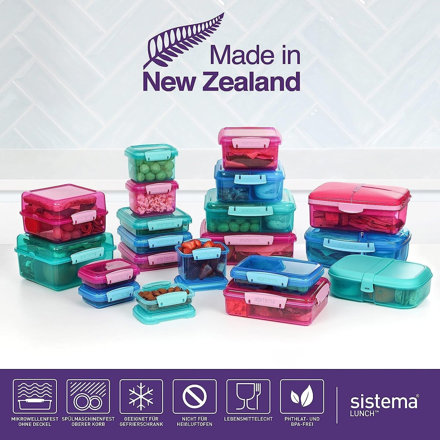 Lunchbox-Sandwichbox-System | 450 ml | stapelbare und luftdichte Lunchbox mit Deckel | für Kinder und Erwachsene | ohne BPA | gemischte Farben | 3 Stück Naty Shop Lebensmittel-Aufbewahrungsboxen