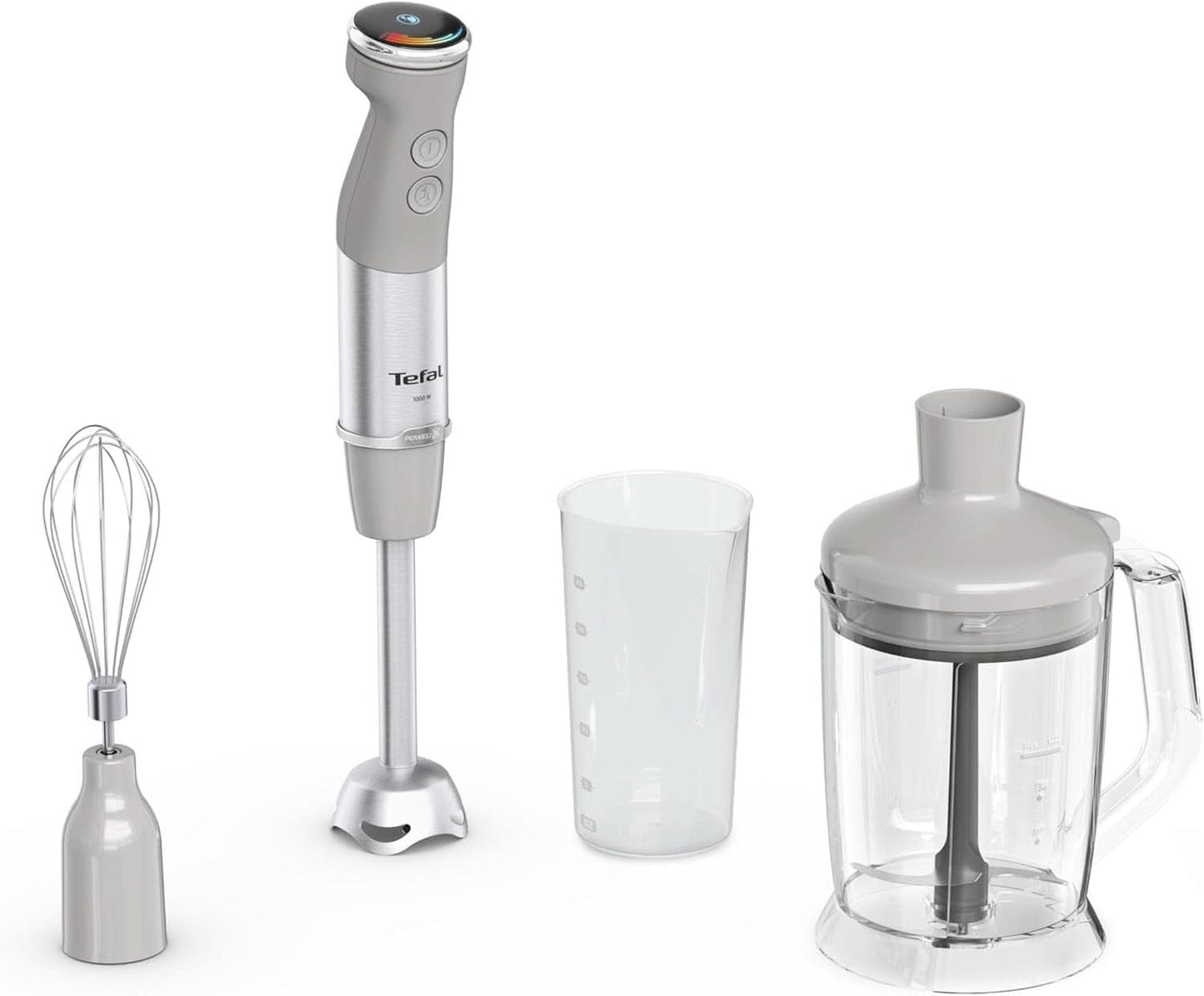 Tefal Quickchef+ 3-In-1 XL Stabmixer/Zerkleinerer/Schneebesen, 1000 W, Intuitive Geschwindigkeitsregelung, Turbo-Taste, Powelix-Messer-Technologie, Edelstahl, Grau, HB67MB30 Kitchen Naty Shop