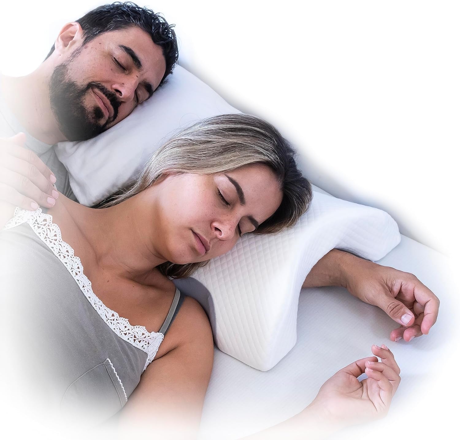 InnovaGoods - Viskoelastisches Nackenkissen für Paare, Ergonomisches Design zur Paarentspannung, Memory-Schaum zur Druckentlastung, Abnehmbarer Bezug, Weiß, 36 x 12,5 x 30,5 cm, Memory-Schaum