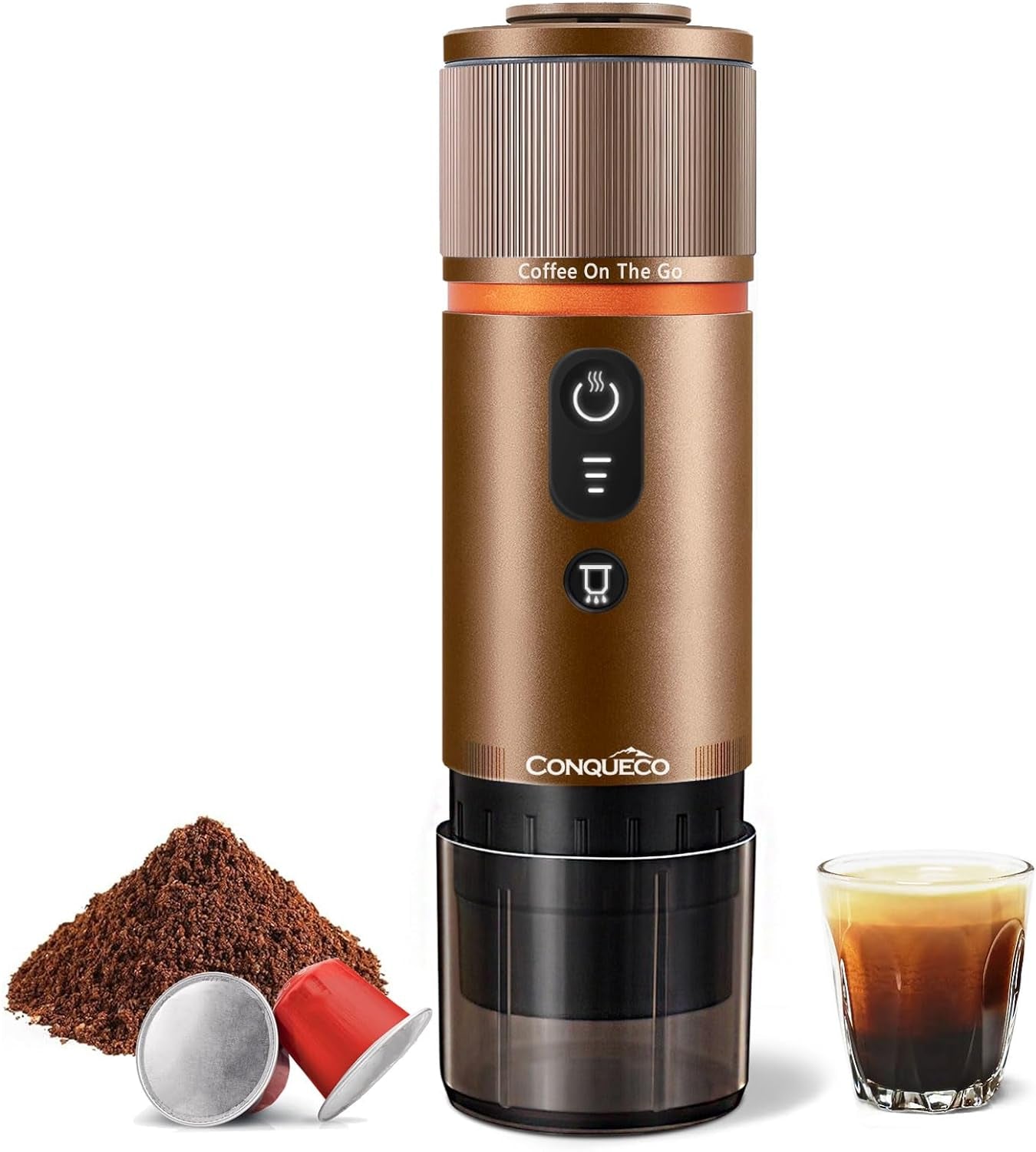 CONQUECO 12V Auto-Espressomaschine: Tragbare Espressomaschine mit Akku für Camping und Reisen – Schnelles Aufheizen in 2,5 Minuten – 8 Espressotassen in einer Ladung