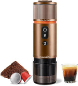 CONQUECO 12V Auto-Espressomaschine: Tragbare Espressomaschine mit Akku für Camping und Reisen – Schnelles Aufheizen in 2,5 Minuten – 8 Espressotassen in einer Ladung
