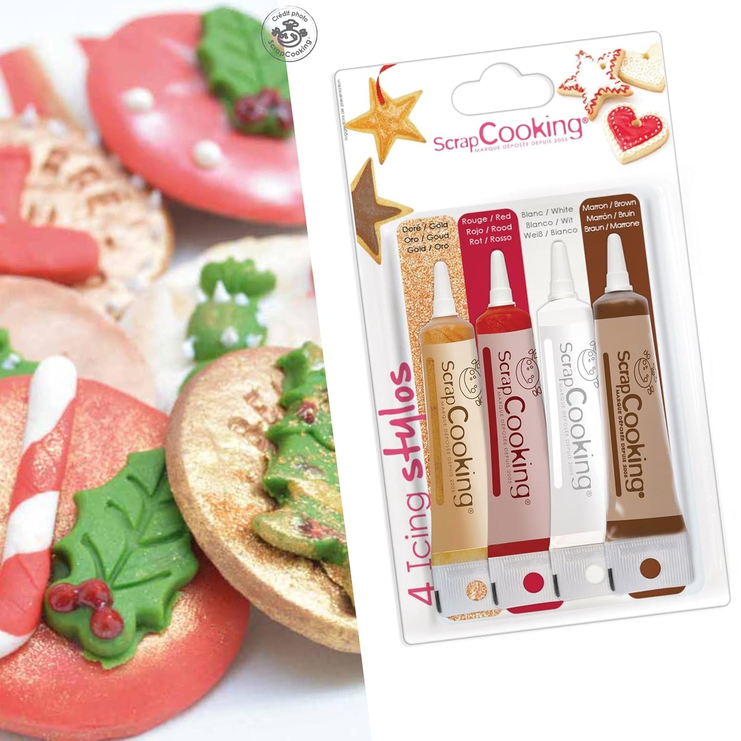 Scrapcooking – 4-teilige Marker: Gold, Schokolade, Weiß und Rot – dekorative essbare Stifte zum Schreiben und Zeichnen auf Desserts, Kuchen und Keksen
