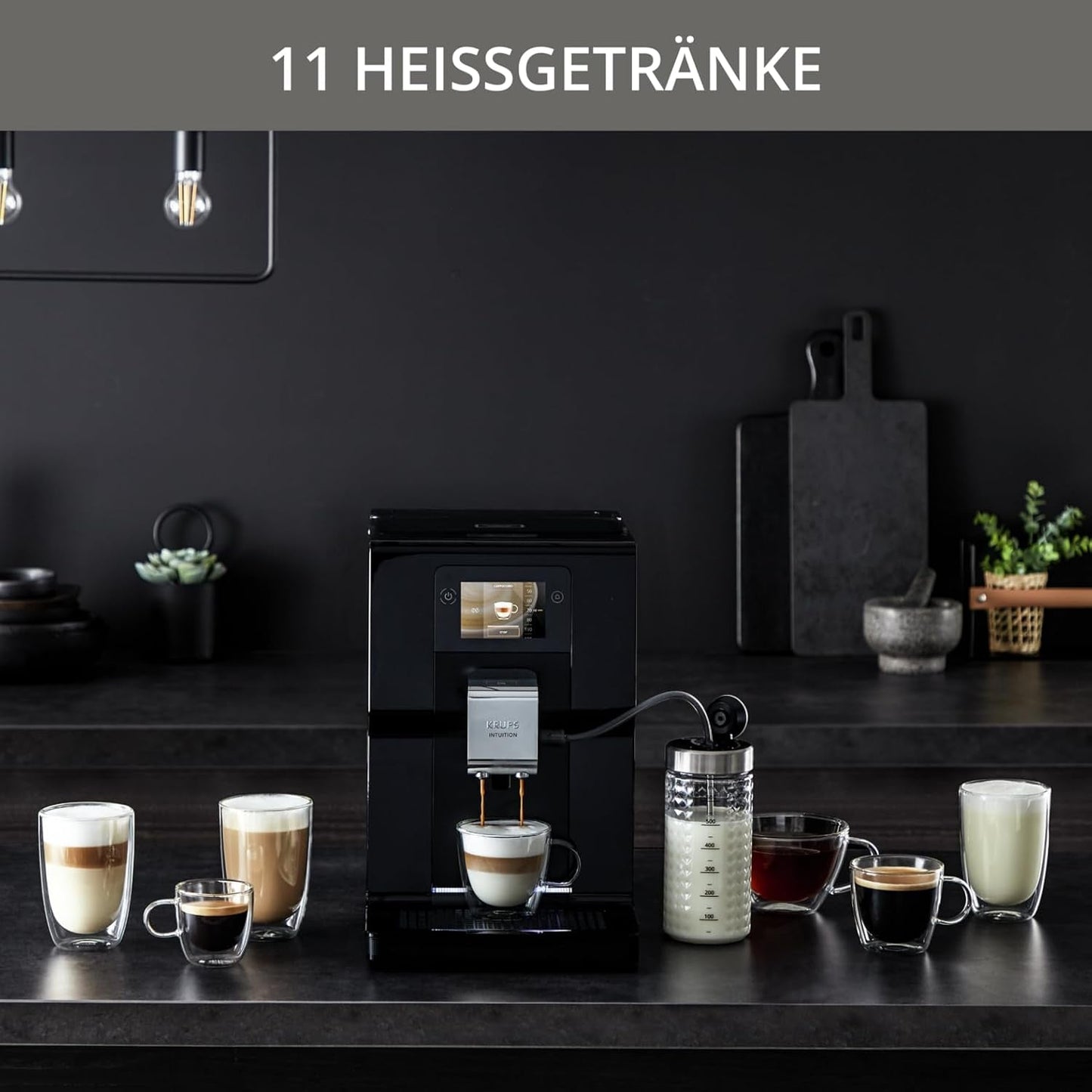 Krups Intuition Preference Espressovollautomat mit Smartphone-ähnlicher Bedienung, 3,5" Farb-Touchscreen, Smart Slide-Technologie, intuitives Beleuchtungssystem, 11 Getränke, Milchbehälter, EA873810