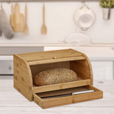Relaxdays Rollbarer Brotkorb mit Schublade, Bambus, HxBxT: 21 x 40,5 x 28 cm, Holz, Natur & Bambus-Schneidebrett ca. 3 x 37 x 21,5 cm Schneidebrett mit Krümelschublade zur einfachen Reinigung natürliche Lebensmittelaufbewahrungsboxen Naty Shop