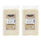 Handwerklich hergestellter italienischer Arborio-Reis, großkörniger und stärkehaltiger Reis, ideal für Suppen, Risottos und Reissalate, vakuumverpackt in 2 1-kg-Beuteln