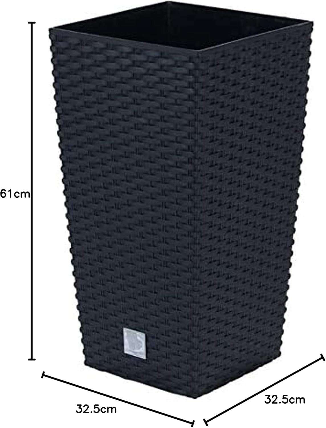 Prosperplast Rattan-Optik-Töpfe/Töpfe mit Einsatz | 32,5 x 32,5 x 61 cm | Anthrazit | witterungs- und UV-beständig | aus stabilem Kunststoff | für innen und außen