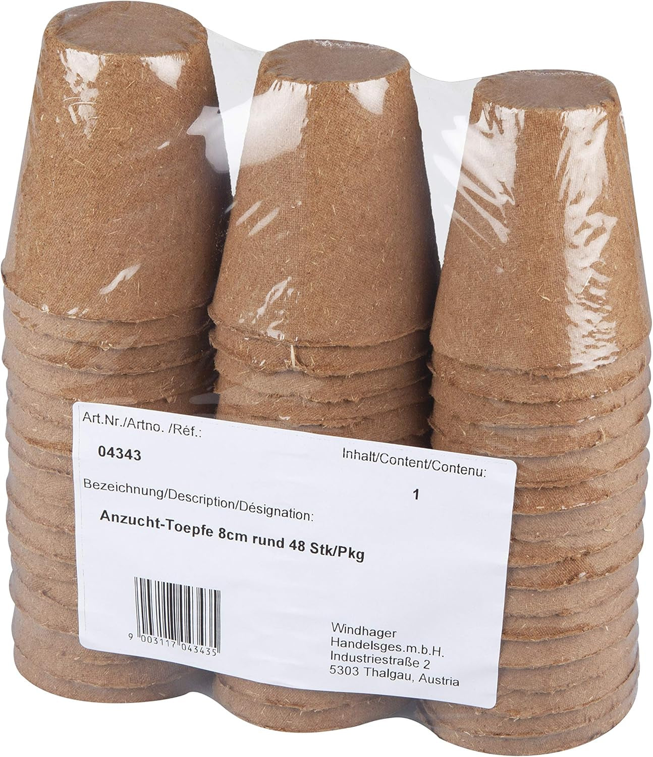 Windhager Setzlingstöpfe, 48 Stück, Durchmesser 8 cm, braun, ohne Torf, 04343