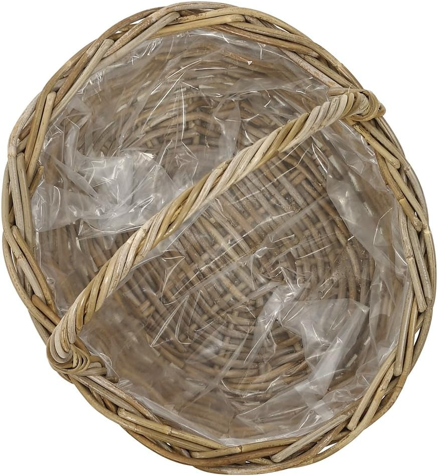 Dehner Rattan-Blumenkorb mit Henkel, ca. 46 x 39 x 18 cm, Rattanstoff, grau/braun