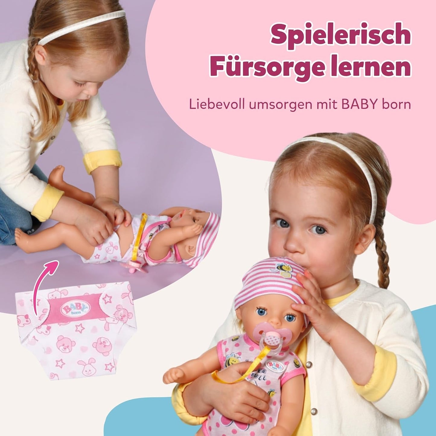 BABY Born Lena (Mädchen) – Babypuppe 36 cm – 7 Funktionen, inklusive Zubehör und Matratze – Funktioniert komplett ohne Batterien – Geeignet für Kleinkinder ab 1 Jahr