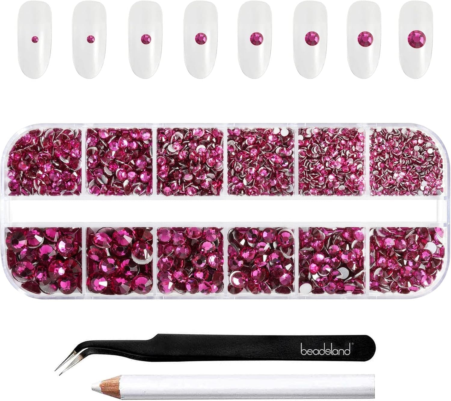Beadsland 2500 Stück Glas Nailart Strasssteine ​​​​Kristall Flatback Edelsteine ​​​​Runde, ​​Für Handwerk Gemischt 8 Größen SS4 ~ SS30 Mit Picking Pinzette Und Stift (Kristall Weiß)