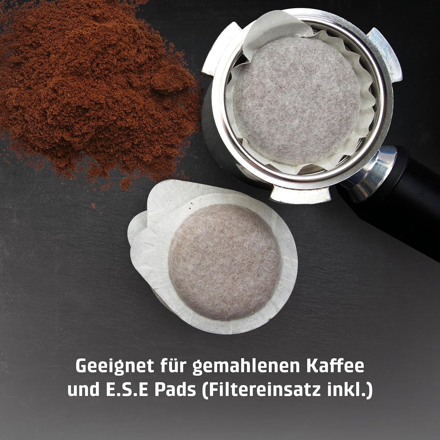 CASO EspressoGourmet Crema – Siebträger-Espressomaschine mit Milchaufschäumer, Espresso, Cappuccino, Edelstahl-Siebträger, ULKA 20-bar-Pumpe, Kaffeemaschine, gemahlener Kaffee, ESE-Kapseln