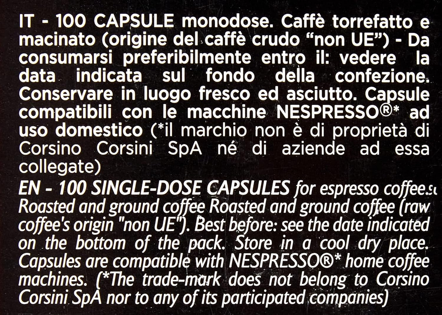 Caffè Corsini - Classico Italiano, Miscela Di Caffè In Nespresso-kompatiblen Kapseln, Gusto Forte E Deciso - Confezione Da 100 Kapseln