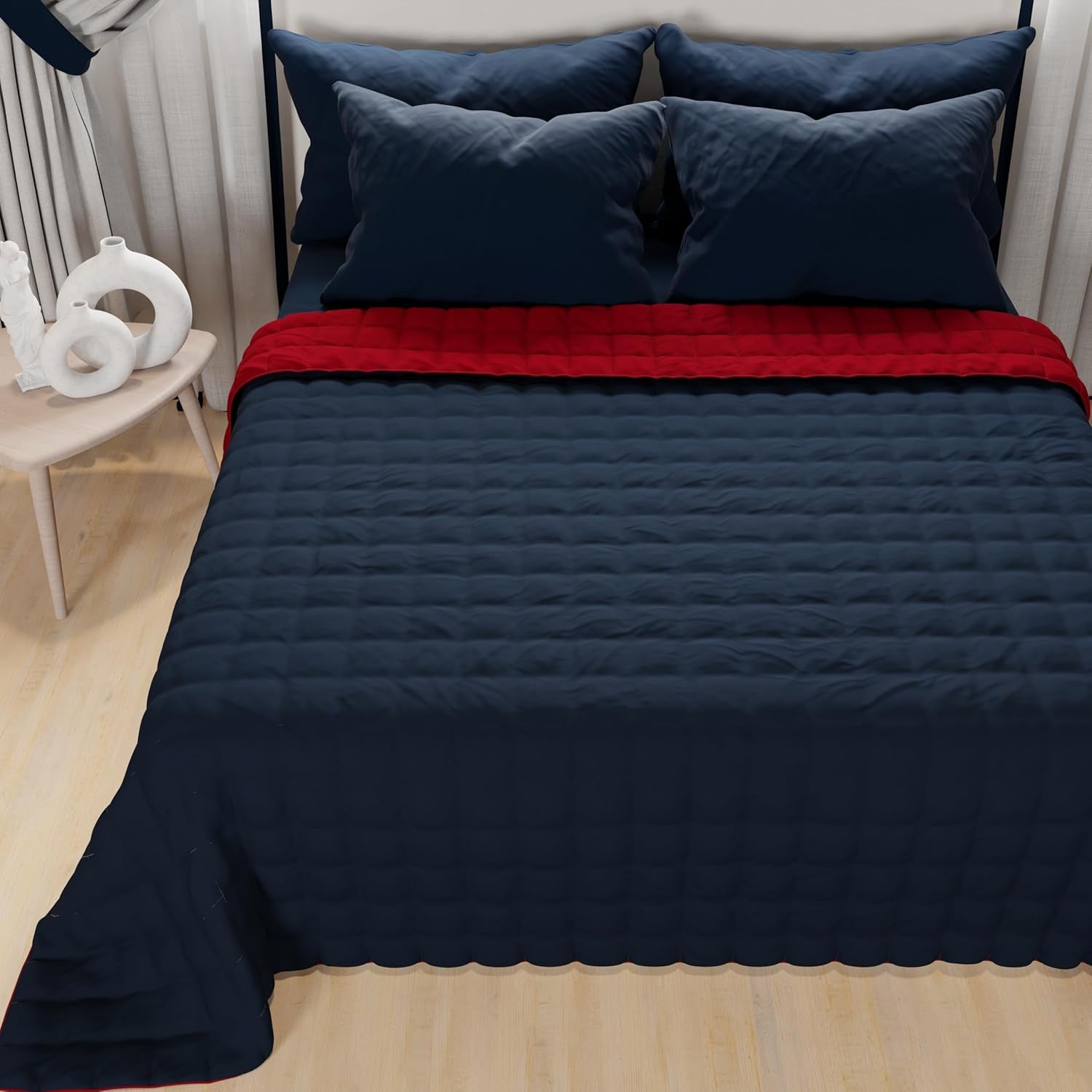 PETTI Artigiani Italiani – Einzelbettbezug, doppelseitige Bettdecke, Federkerndecke, Mitternachtsblau, Weiß, 100 % Made in Italy