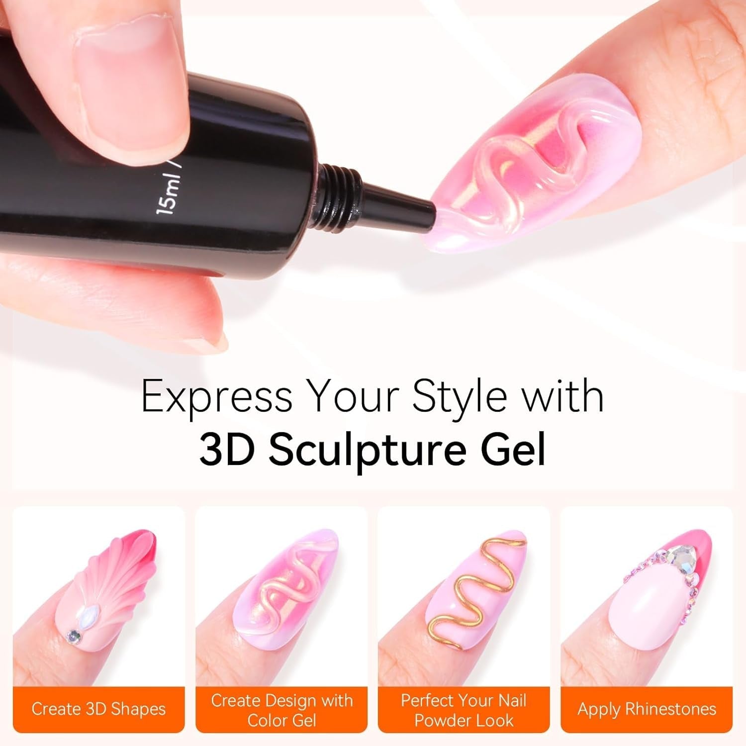 Makartt 3D Nail Art Gel – Strass-Klebegel 15 g für Nagel-Schlüsselanhänger, multifunktionales Nagelskulptur-Gel für DIY-Nageldesign, Nagelskulptur-Nagelmodellierung zu Hause (transparent)