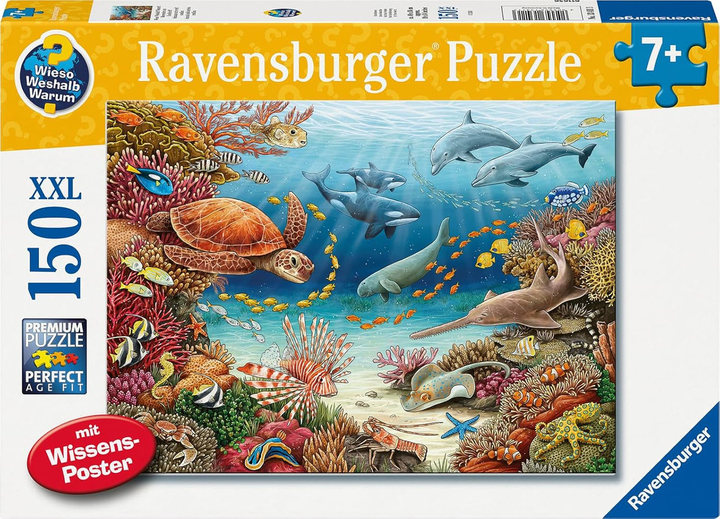Ravensburger Kinderpuzzle 13411 - Meeresbewohner am Korallenriff - Warum? Warum? Warum? Puzzle 150 Teile XXL + Wissensposter, für Kinder ab 7 Jahren Puzzle Naty Shop Standardtitel