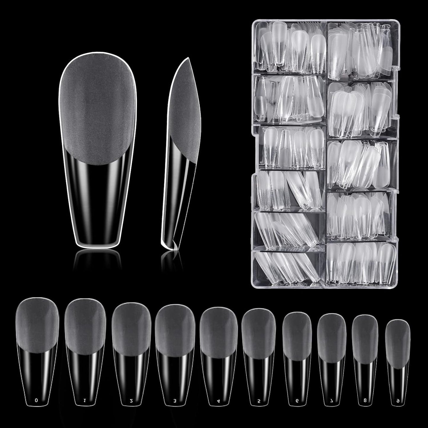 Arten von Nägeln, 500 Stück künstliche Acryl-Nagelspitzen mit Aufbewahrungsbox für Nagelstudios und Heimwerker-Nagelkunst, 10 Größen