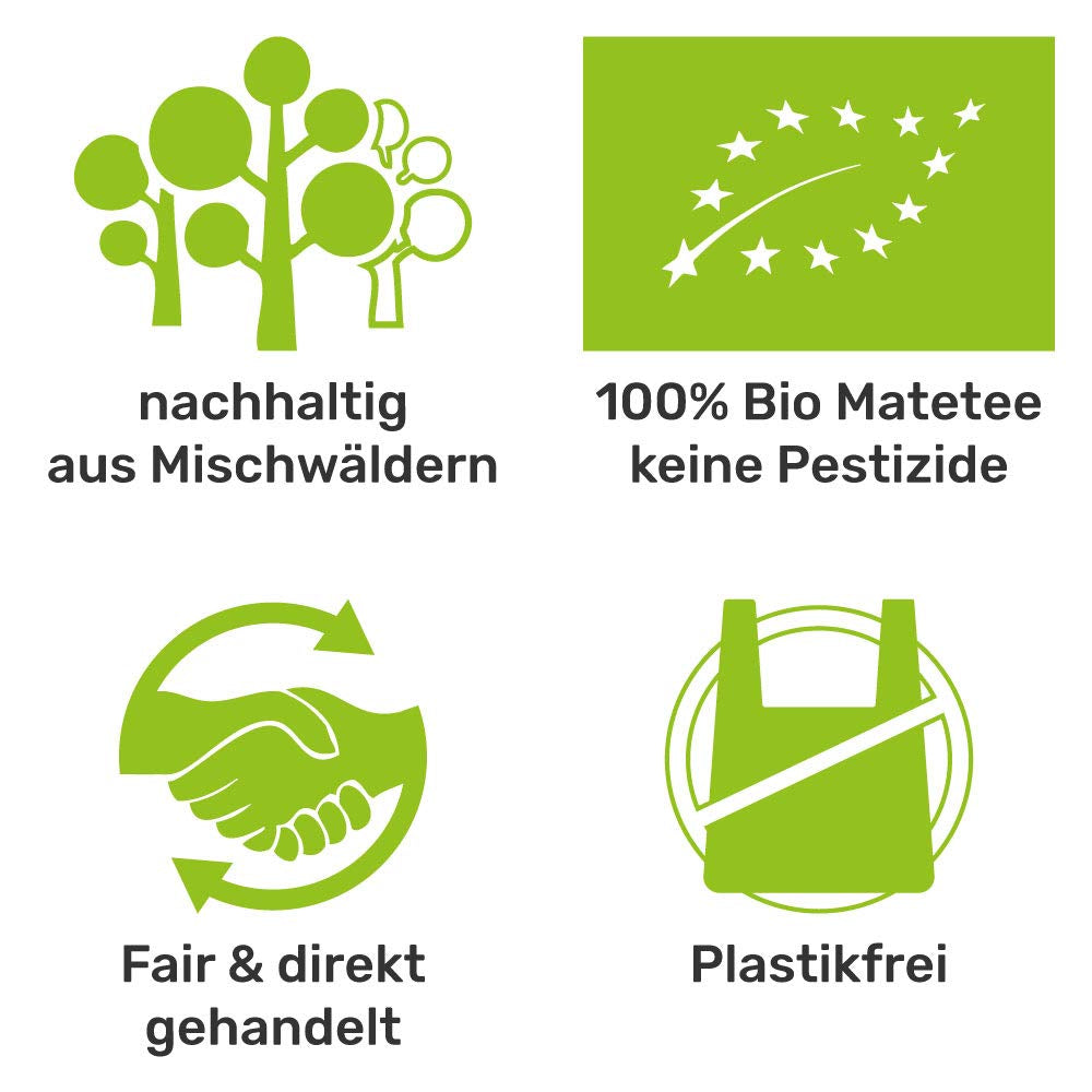 Mate-Tee-Set für zwei, Bio ● 2 Mate-Tassen + 2 Bombillas + 300 g Mate-Tee + Zubereitungsanleitung