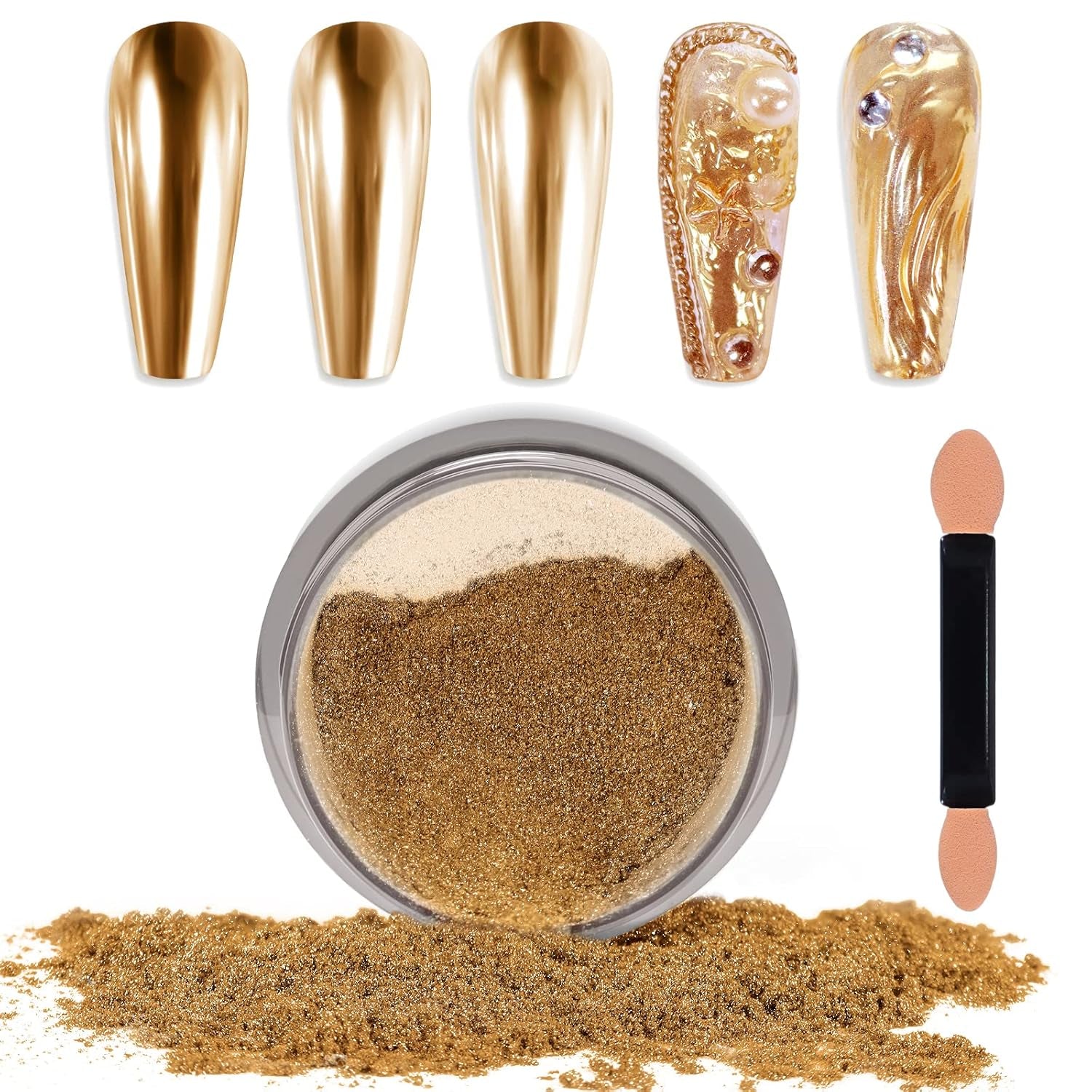 Chrome Nagel Pulver Spiegel Effekt Metallic Staub Holographische Glitter Glasierte Maniküre Dekoration Reflektierendes Pigment Für DIY Gel Polish Nail Art, Harz Handwerk, Geschenke Für Gold