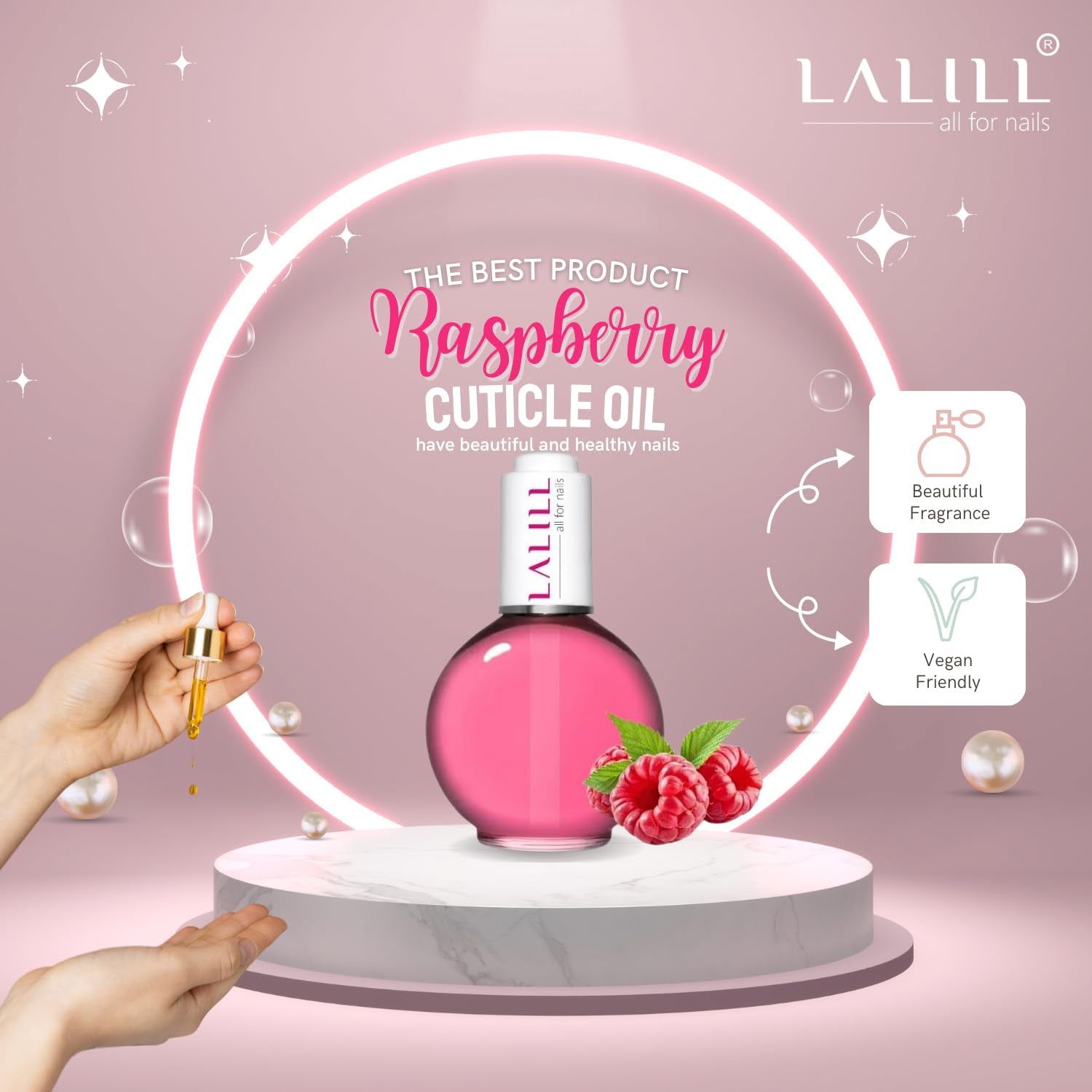 LALILL Nail Cuticle Oil 75Ml – Himbeere Nagelpflegeöl – Nagelöl Pflege Für Nägel Nagelhaut – SPA Maniküre Naildesign Hände – Vegan – Mit Pipette