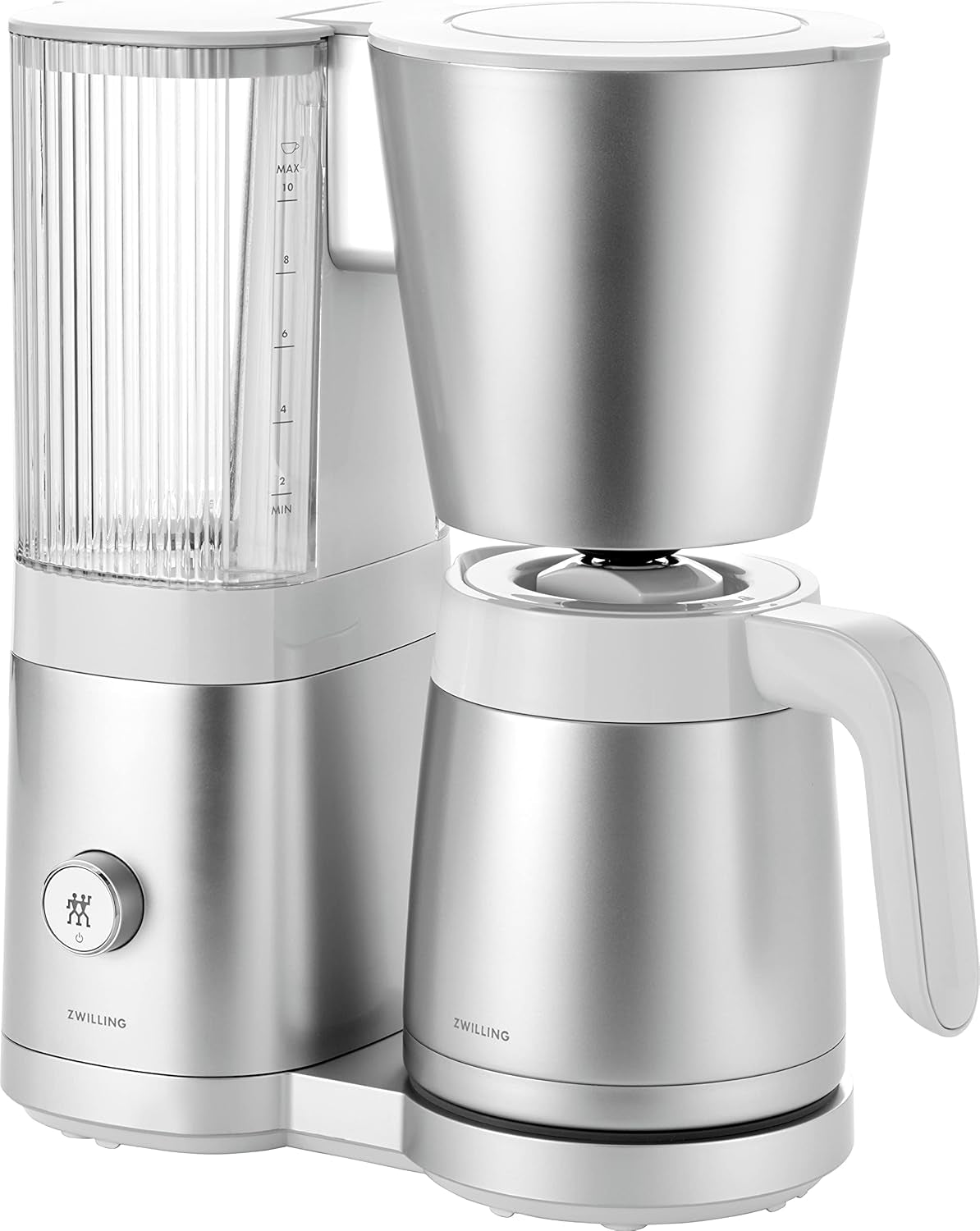 ZWILLING ENFINIGY Filter-Espressomaschine mit 1,5 l Glaskaraffe, Espressomaschine mit Edelstahlboiler, Blooming-Funktion und Smart-Entkalkung, Kunststoff, Silber