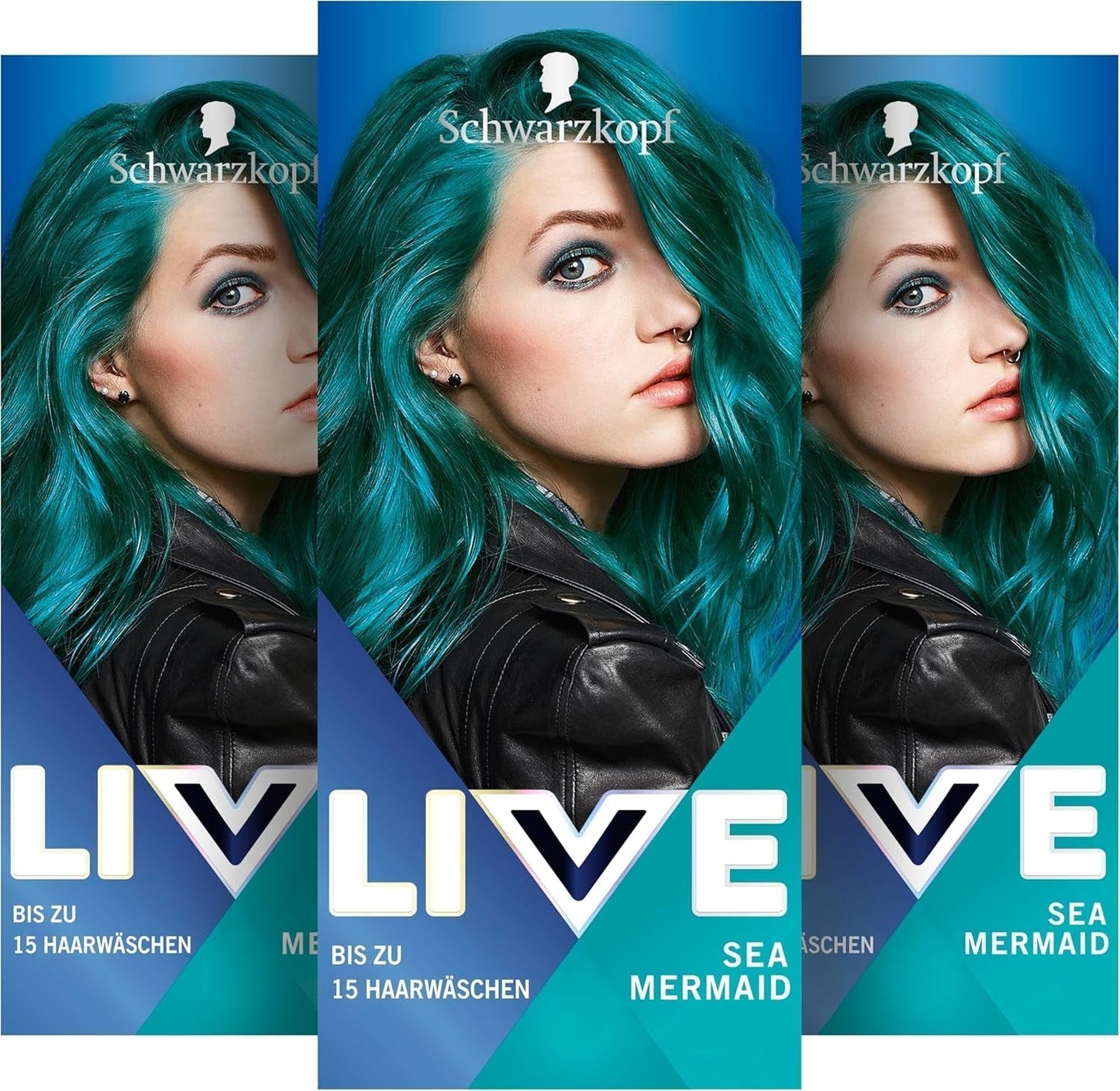 Schwarzkopf LIVE Ultra Brights Semi-Permanente Haarfarbe 097 Mermaid (3 x 80 ml), Färbung für intensive Ergebnisse oder Pastellfarben, widersteht 12–15 Haarwäschen, mit Pflegespülung. Haarfarbe Naty Shop Standardtitel