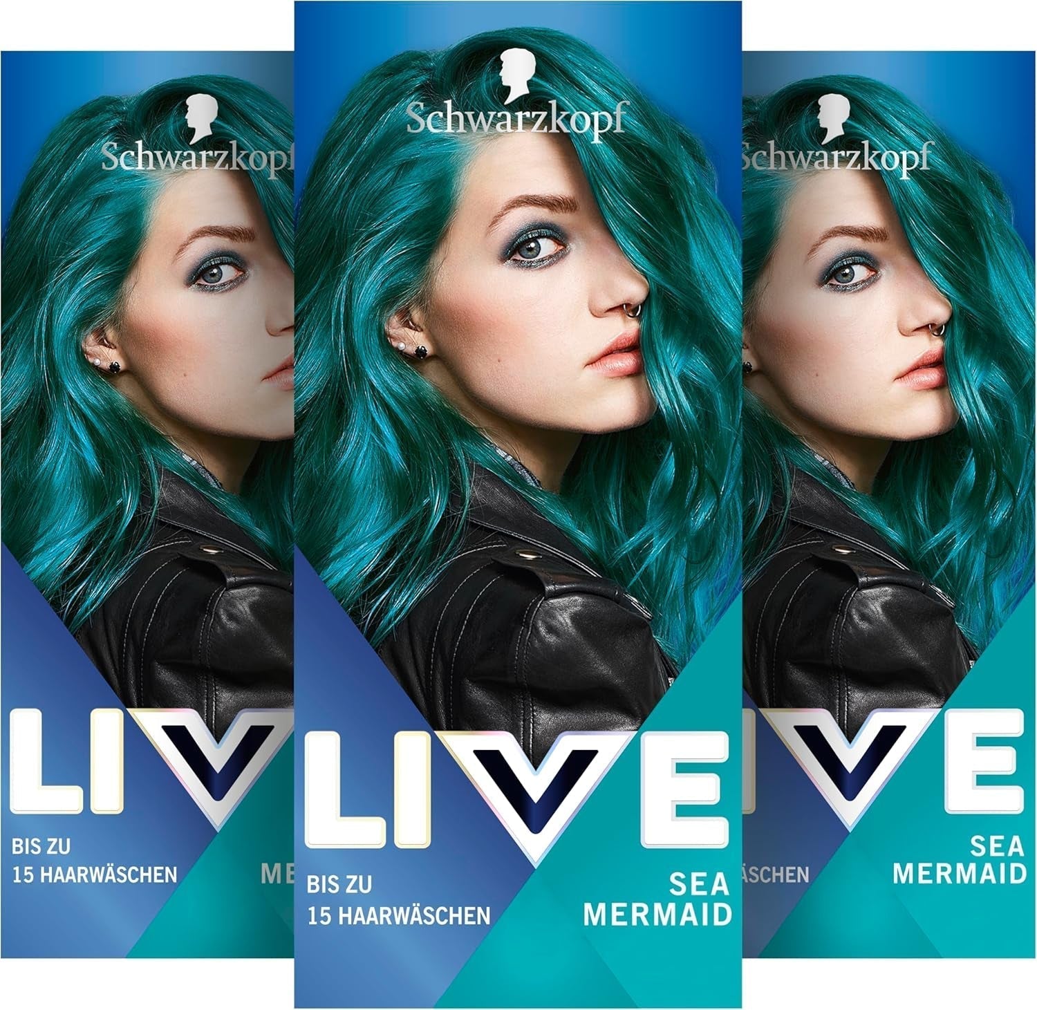 Schwarzkopf LIVE Ultra Brights Semi-Permanente Haarfarbe 097 Mermaid (3 x 80 ml), Färbung für intensive Ergebnisse oder Pastellfarben, widersteht 12–15 Haarwäschen, mit Pflegespülung. Haarfarbe Naty Shop Standardtitel