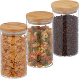Relaxdays Vorratsdosen mit Bambusdeckel, 3er-Set, runde Glasdosen 1000 ml, auslaufsicher, klar/naturfarben, 18 x 10 cm, Frischhaltedosen, Naty Shop, transparent/naturfarben, 1000 ml