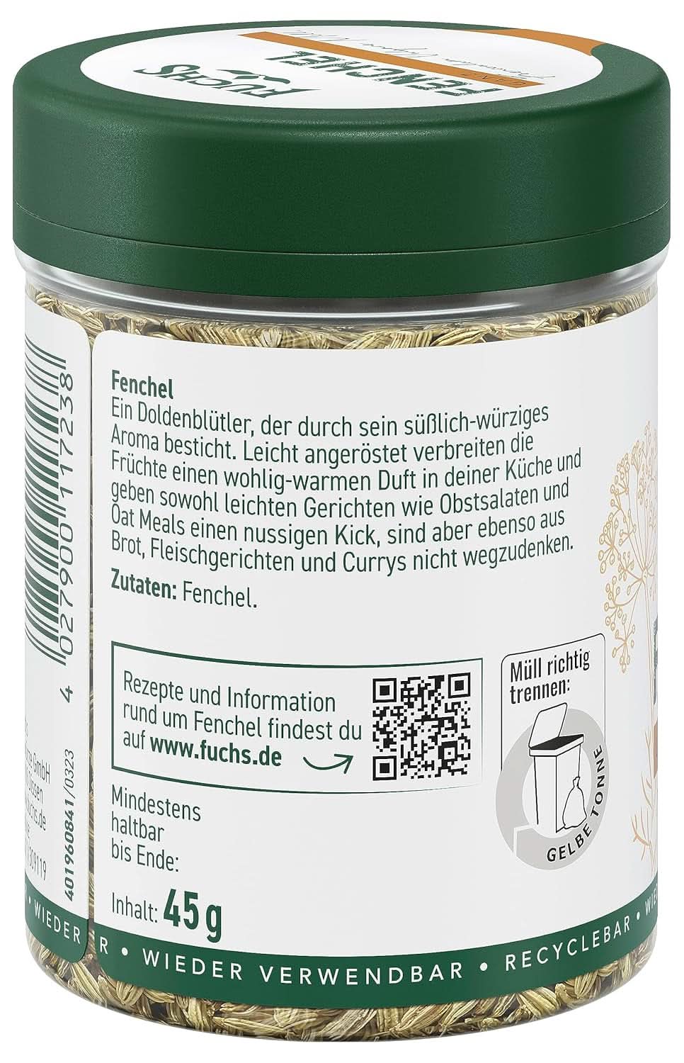Fuchs - Ganzer Fenchel - süß-würziger Geschmack für Obstsalate - 45 g Condimente Naty Shop
