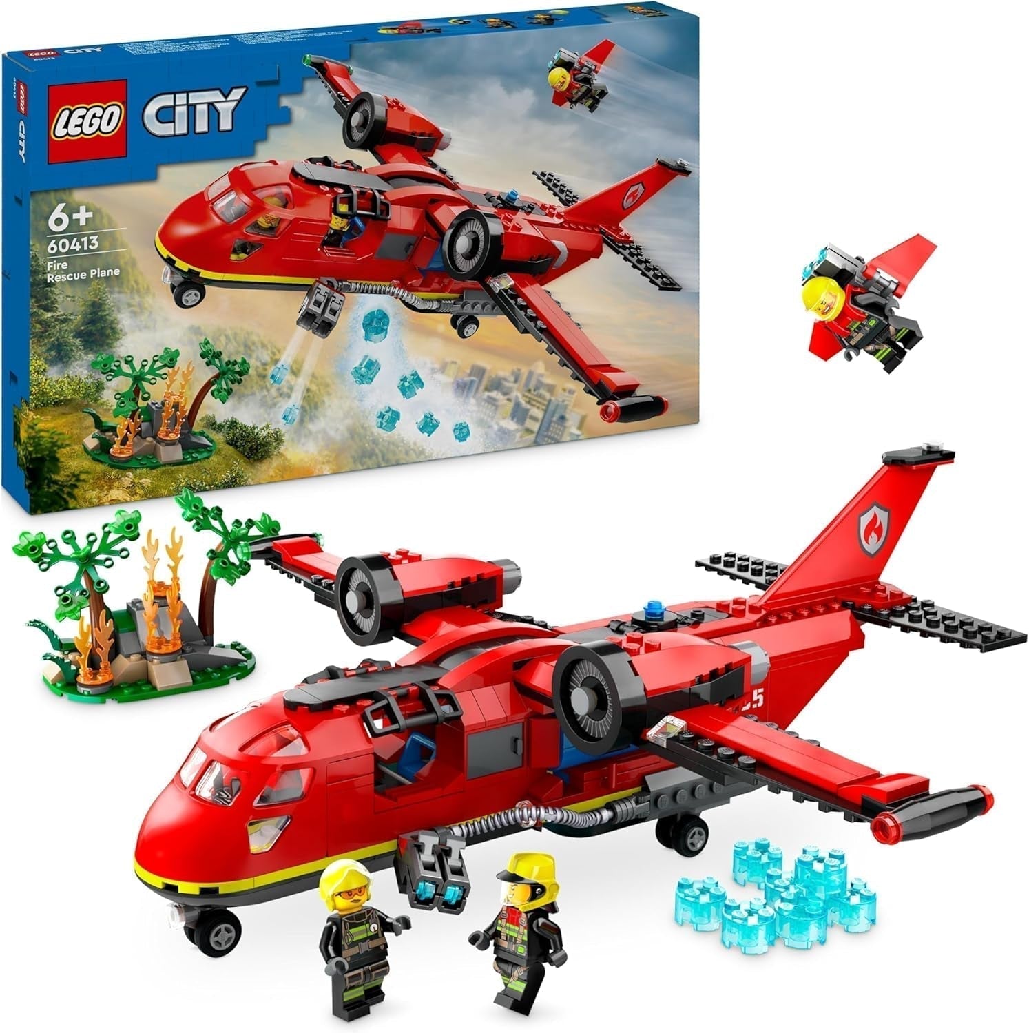 LEGO City Feuerwehrflugzeug, Spielzeugflugzeug-Feuerwehrset für Kinder, Bauset mit 3 Feuerwehrmannfiguren und Feuerszenerie, tolle Geschenkidee für Jungen und Mädchen ab 6 Jahren 60413 Bausets Besuchen Sie den LEGO-Store Single