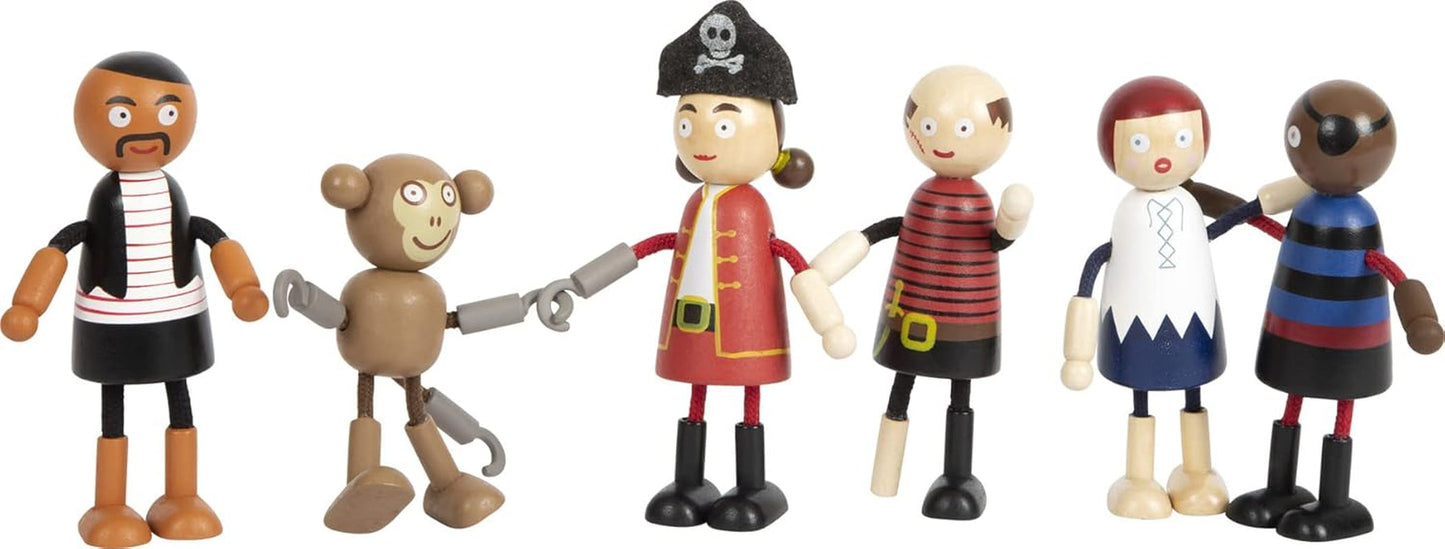 Small Foot Flexible Piratenpuppen aus Holz, 5 Piraten und 1 Affe, detailliert und flexibel, ab 3 Jahren, 12412