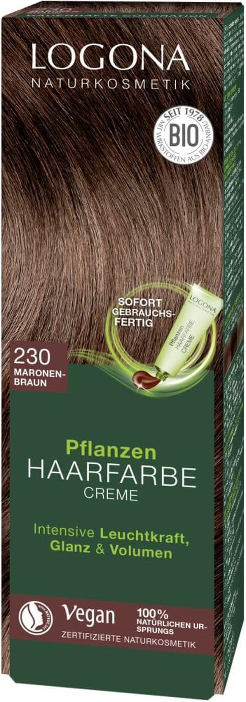 LOGONA Naturkosmetik Pflanzenhaarfarbe Creme 240 Nougatbraun, Naturfarbe für braunes Haar mit Henna, Färbecreme für Brauntöne, Coloration für dunkles Haar, 150ml Haarfarbe Naty Shop Braun
