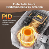 AMZCHEF 20-Bar-Espressomaschine, LED-Anzeige, professioneller Milchaufschäumer und Dampflanze aus Edelstahl, 1,5 l abnehmbarer Tank, 1350 W schnelles Aufheizen, Weiß