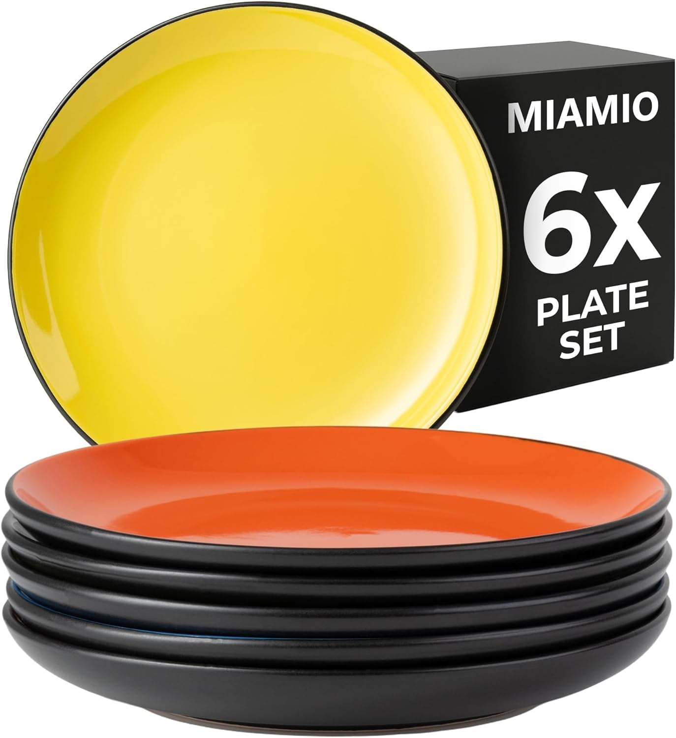 MIAMIO – Set mit 6 Tellern/Speisetellern aus Keramiksteinzeug – Le Papillon-Kollektion (bunt, kleine Teller (6x))
