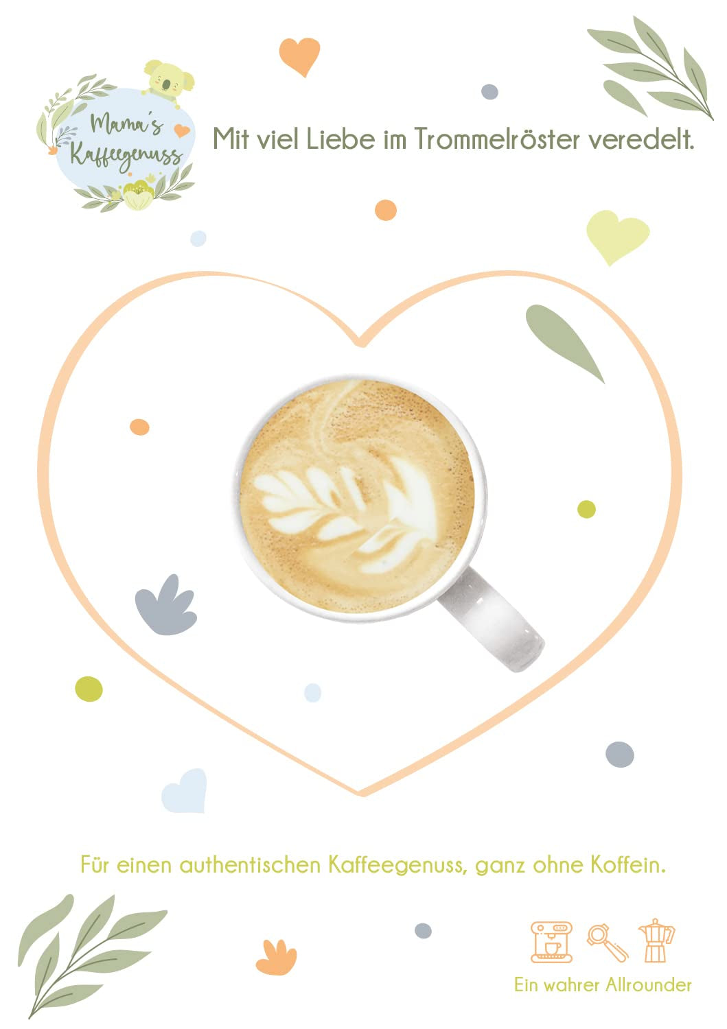 Mama's Coffee Pleasure®binky – Cremoso entkoffeinierte Espressobohnen – natürliche CO²-Entkoffeinierung – leicht trommelgeröstet in Italien – ideal während und nach der Schwangerschaft