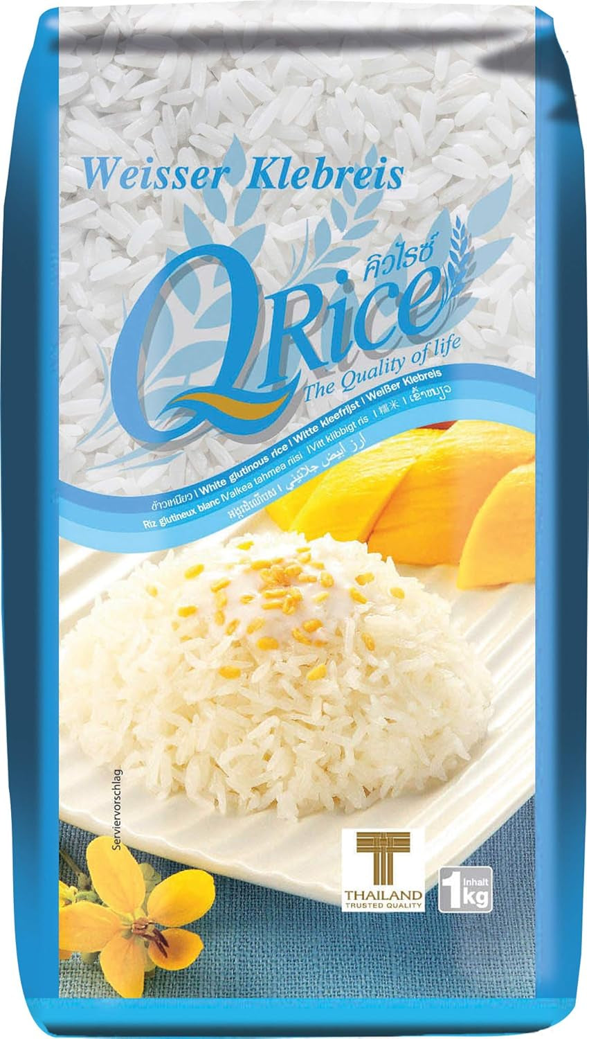 Q REIS | Weißer Klebreis Langkorn aus Thailand | Aromatisch mit klebriger Textur | Ideal für Currys, Sushi, Mochi oder Milchreis 1 x 1 kg
