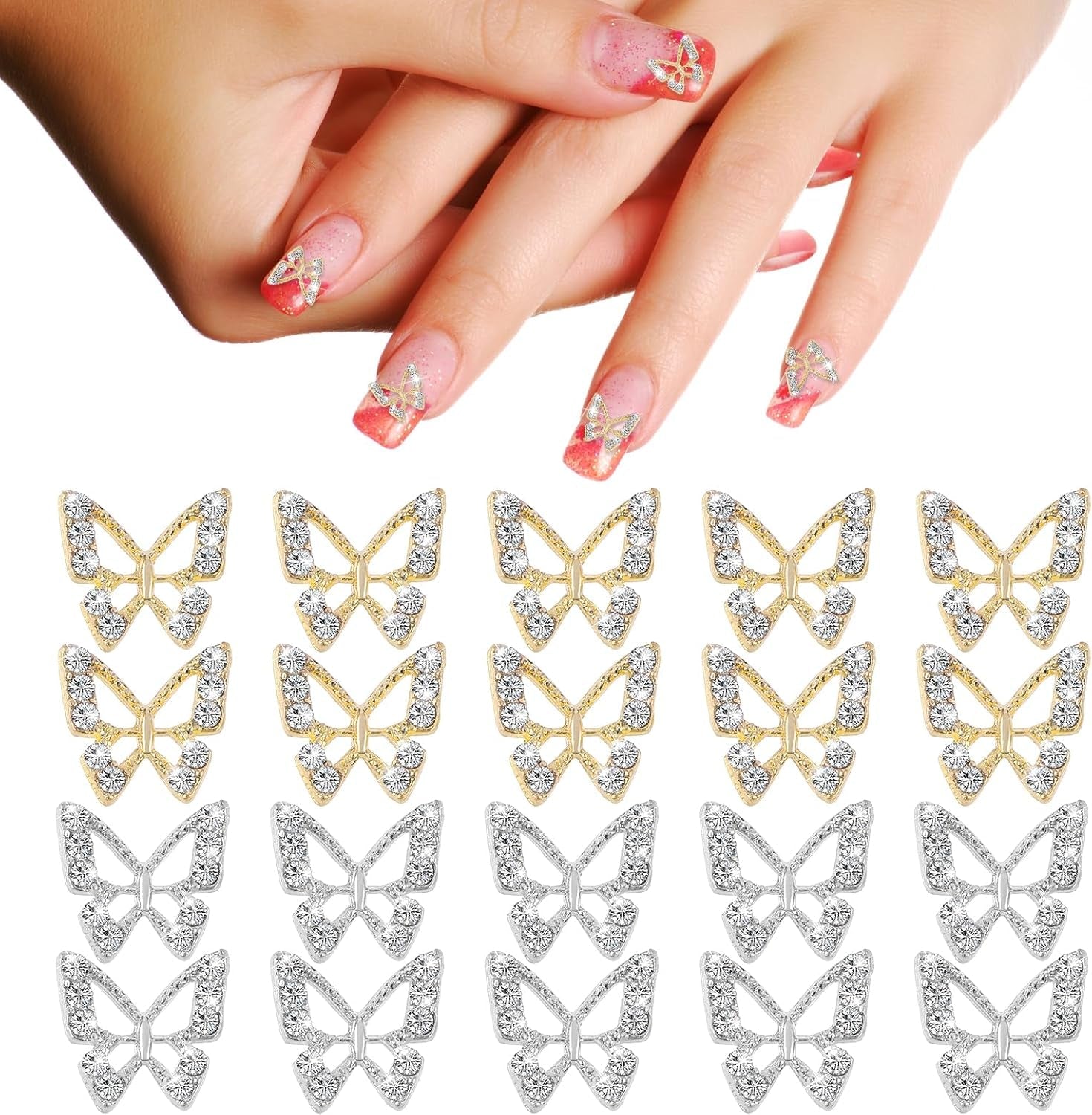 20 Stück Glitzer-Schmetterlings-Nagelanhänger, Nagelkunst-Strasssteine, Nagelsteine, Schmetterlings-Nagelkunst, Strasssteine, Valentinstag-Nagelanhänger, DIY-Handyhüllen-Dekoration