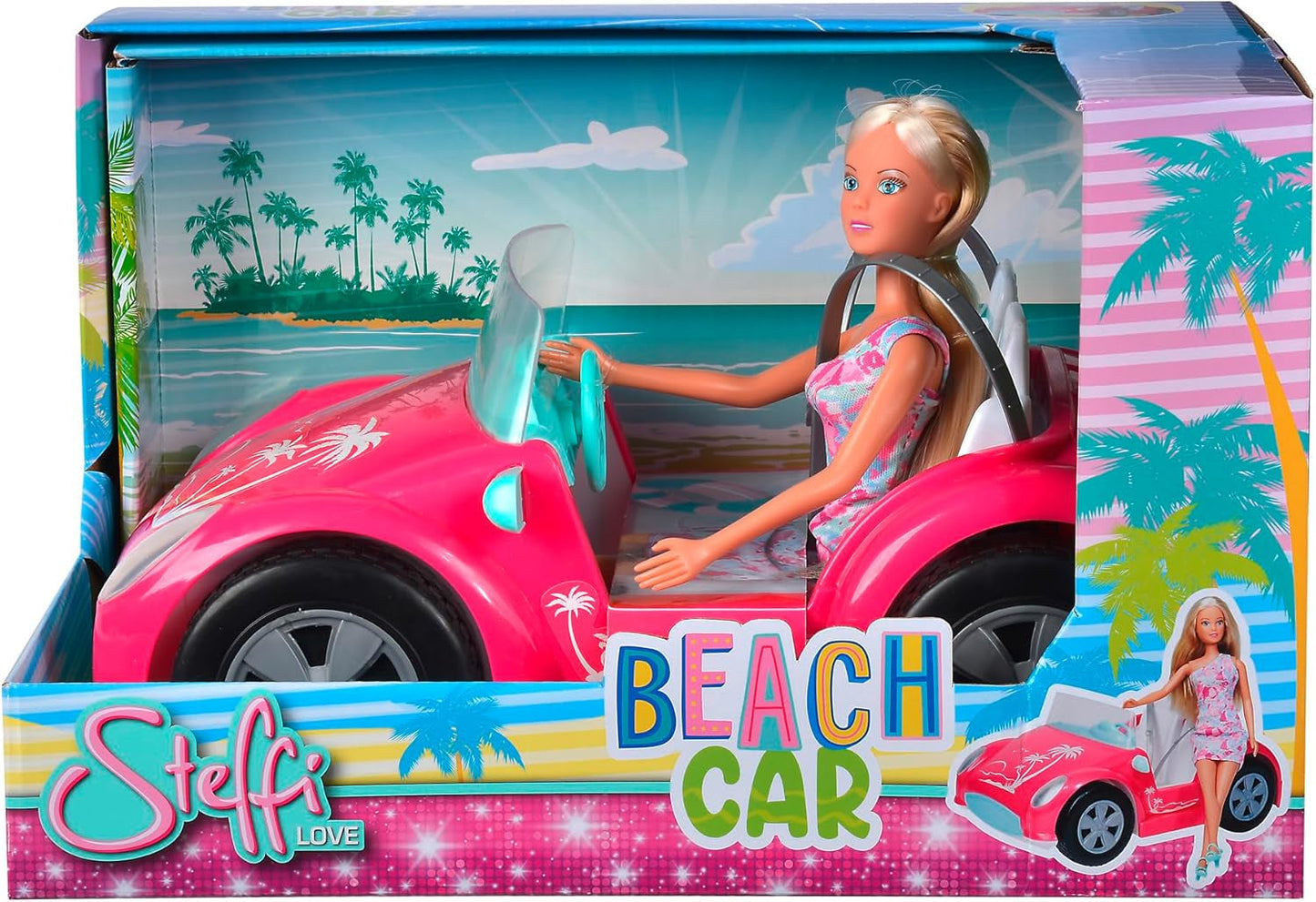 Simba Steffi Love Strandautopuppe im coolen Sommeroutfit mit Strandwagen, 29 cm, ab 3 Jahren