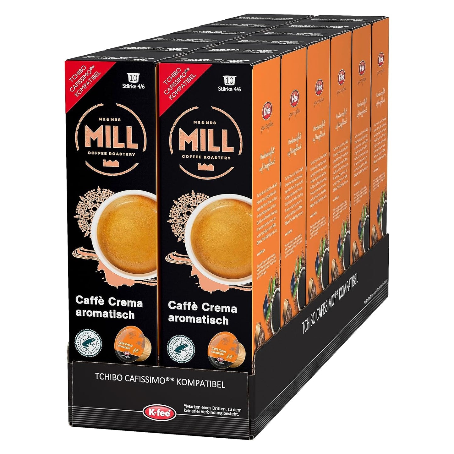 Mr & Mrs Mill Caffè Aromatisch Crema, kompatibel mit K-fee & Tchibo Cafissimo*, Stärke 4/6, 120 Kaffeekapseln